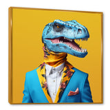 Blue and yellow Fashion Dinosaur in suit - Dinosaur Framed Canvas Art
