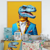 Blue and yellow Fashion Dinosaur in suit - Dinosaur Framed Canvas Art