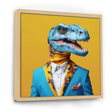 Blue and yellow Fashion Dinosaur in suit - Dinosaur Framed Canvas Art