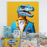 Blue and yellow Fashion Dinosaur in suit - Dinosaur Framed Canvas Art