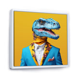 Blue and yellow Fashion Dinosaur in suit - Dinosaur Framed Canvas Art