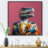 Yellow and pink Fashion first dressed Dinosaur - Dinosaur Large Canvas Wall Art