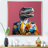 Yellow and pink Fashion first dressed Dinosaur - Dinosaur Large Canvas Wall Art