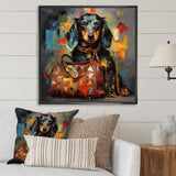 Cute Dog dachshund portrait with L V bag - Dog Bedroom Wall Art