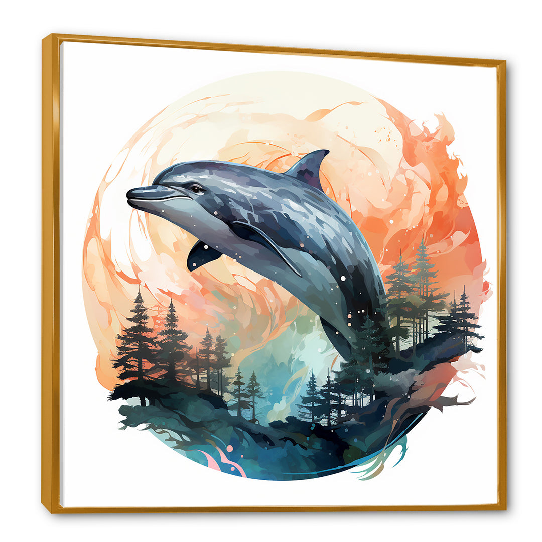Forest Frolic Gradient Dolphin - Dolphin Canvas Wall Art