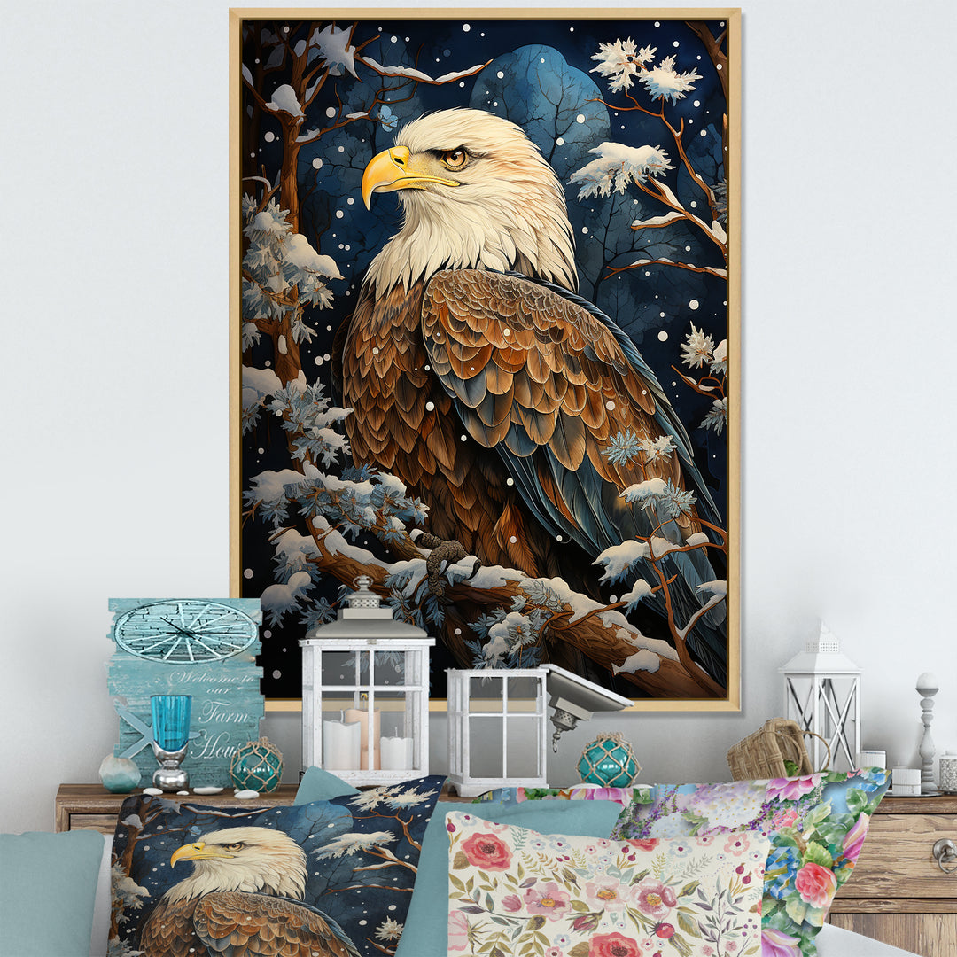 Snowy eagle scene - White Eagle Wall Art