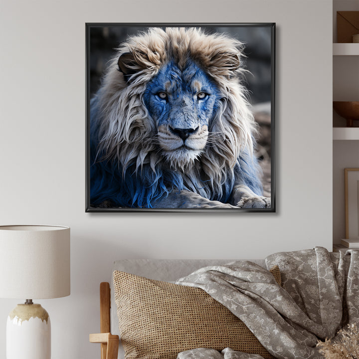 Blue Enigmatic Monarch lion - Lion Large Canvas Wall Art