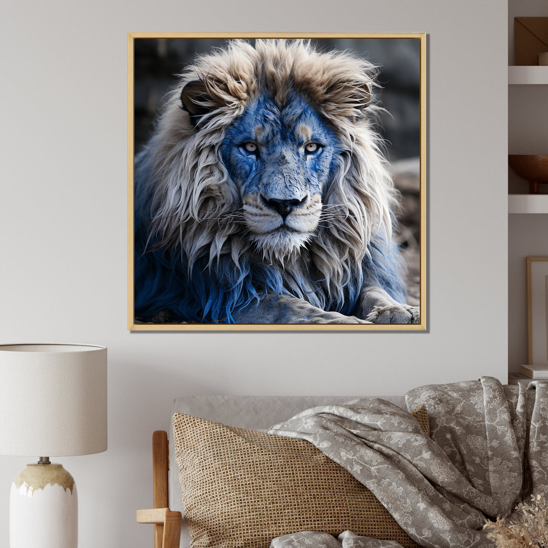 Blue Enigmatic Monarch lion - Lion Large Canvas Wall Art