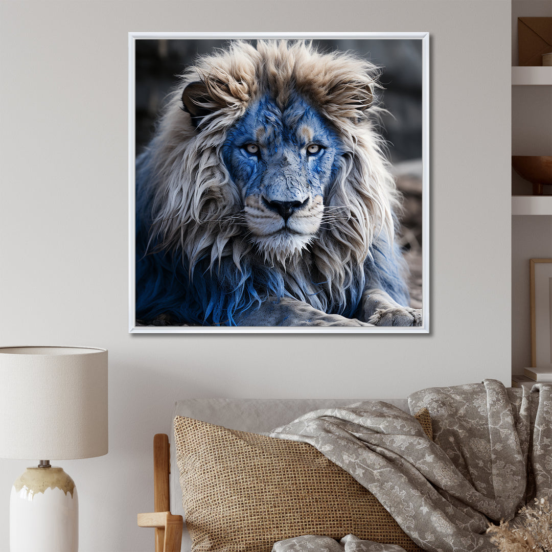 Blue Enigmatic Monarch lion - Lion Large Canvas Wall Art
