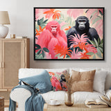 Pink and black Gorilla s Among Palms - Gorilla Wall Decor