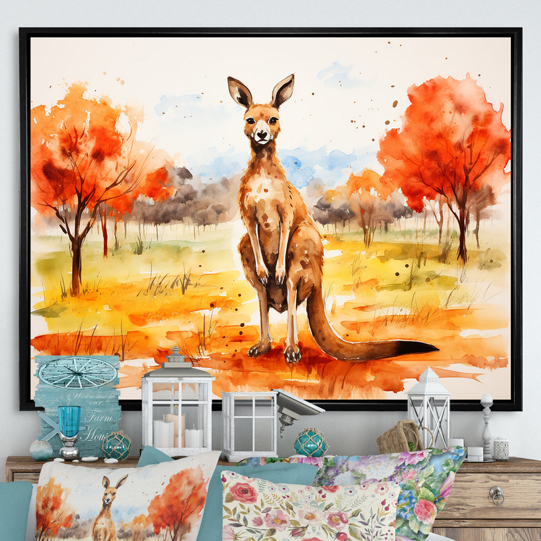 Brown and orange Kangaroo outback - Kangaroo Canvas Wall Art