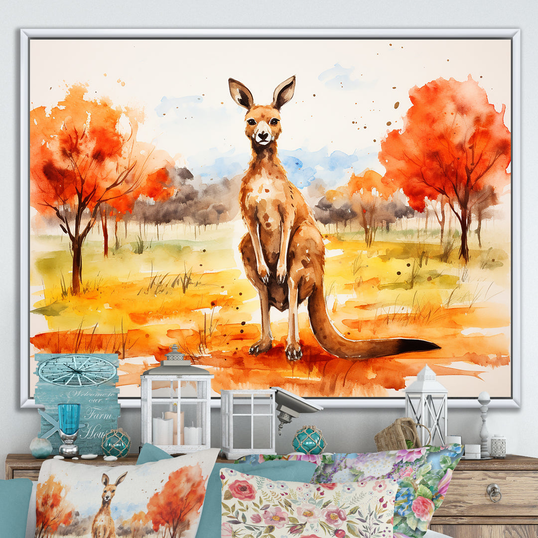 Brown and orange Kangaroo outback - Kangaroo Canvas Wall Art