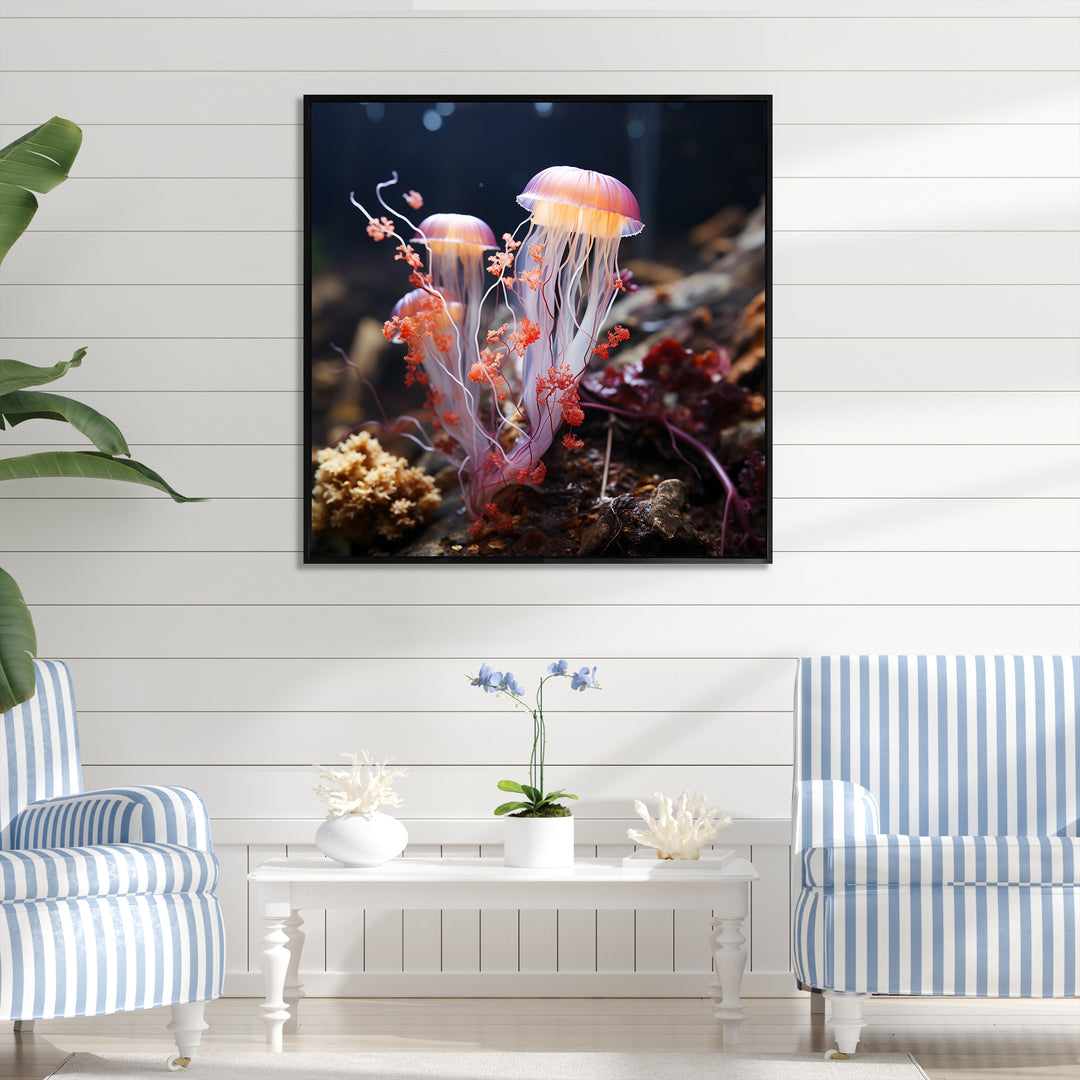 Yellow and pink Ethereal Elegance Jellyfish in Color - Jellyfish Wall Decor