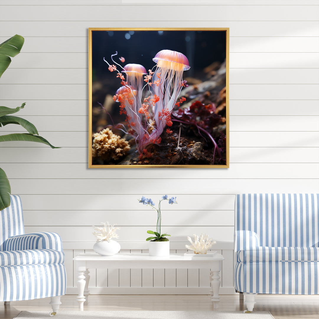 Yellow and pink Ethereal Elegance Jellyfish in Color - Jellyfish Wall Decor