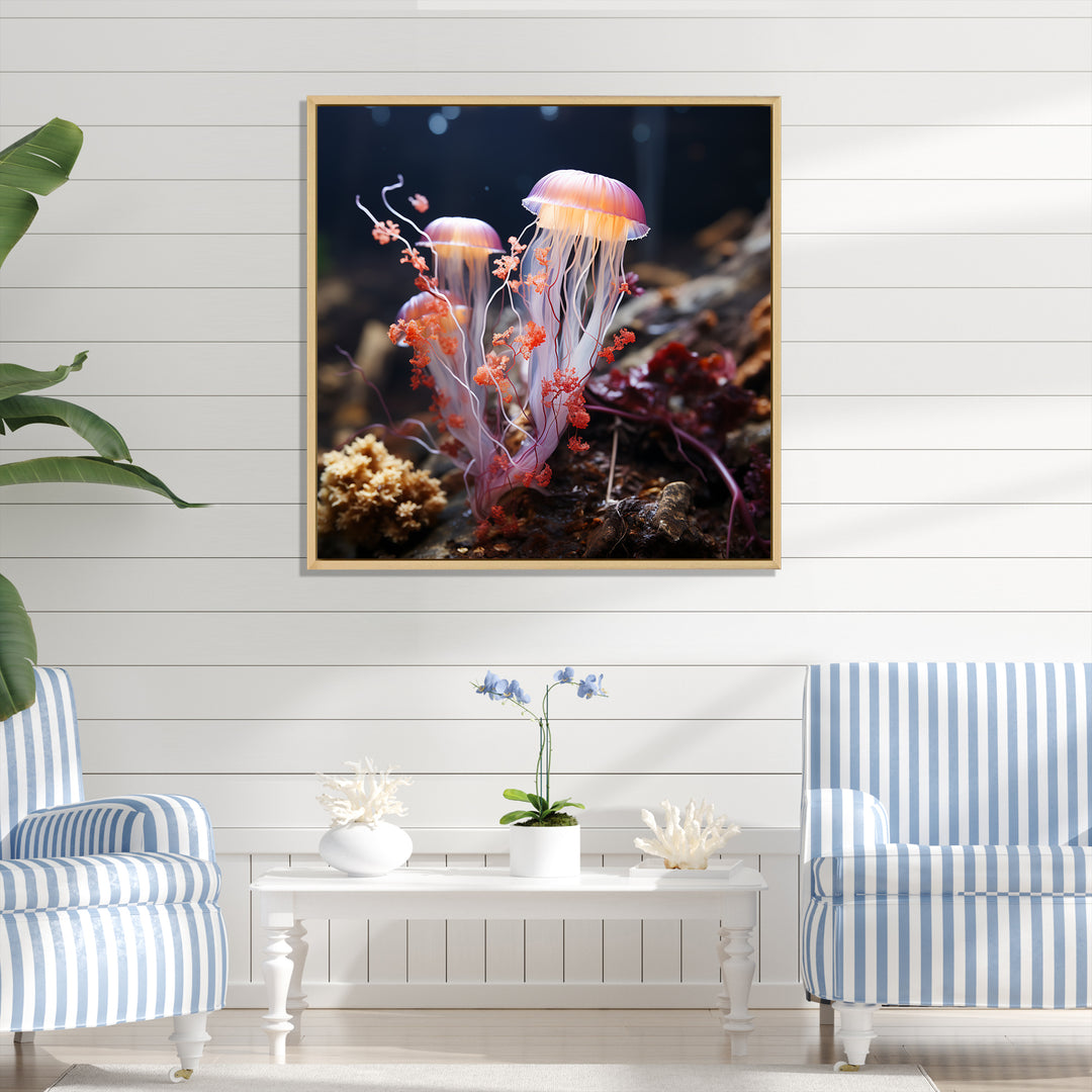 Yellow and pink Ethereal Elegance Jellyfish in Color - Jellyfish Wall Decor