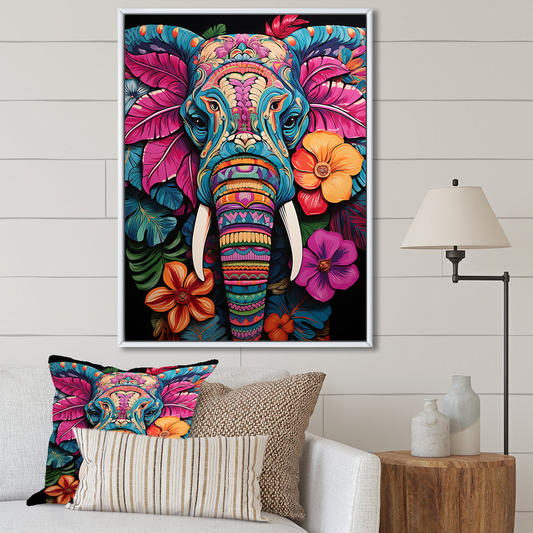 Blue and pink Jungle elephant Jamboree - Elephant Wall Art Prints