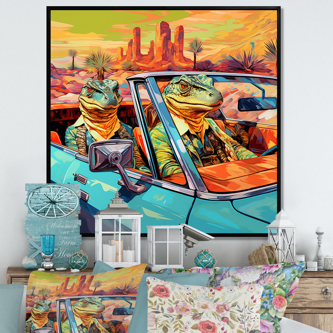 Reptile Riders Alligator and Lizards in Motion - Blue Alligator Wall Art