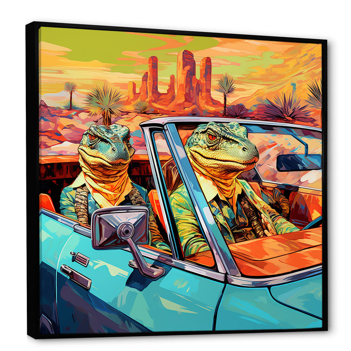 Reptile Riders Alligator and Lizards in Motion - Blue Alligator Wall Art