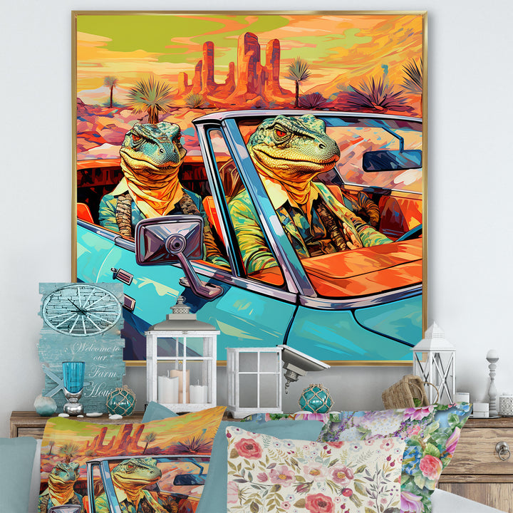 Reptile Riders Alligator and Lizards in Motion - Blue Alligator Wall Art