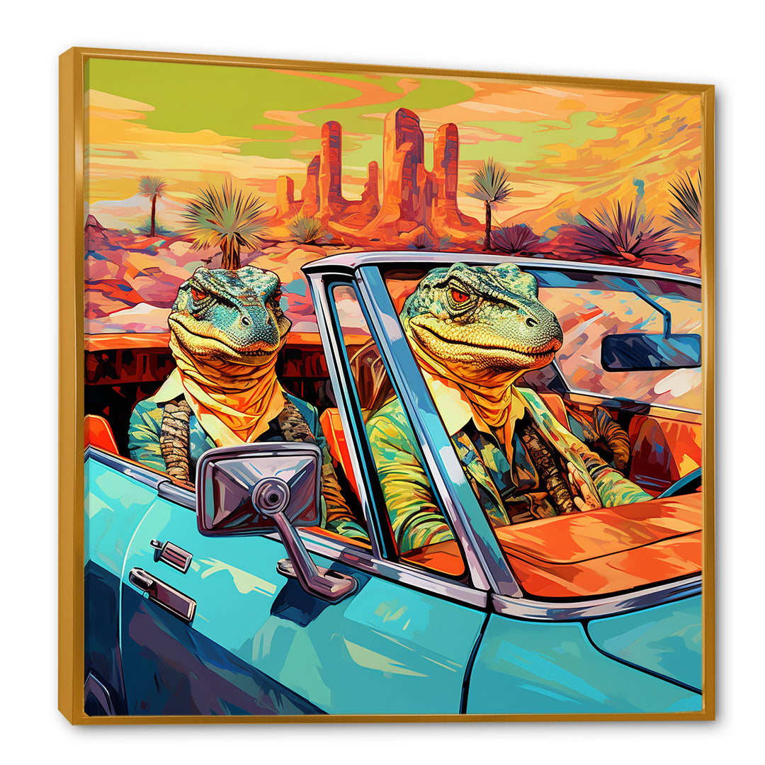 Reptile Riders Alligator and Lizards in Motion - Blue Alligator Wall Art