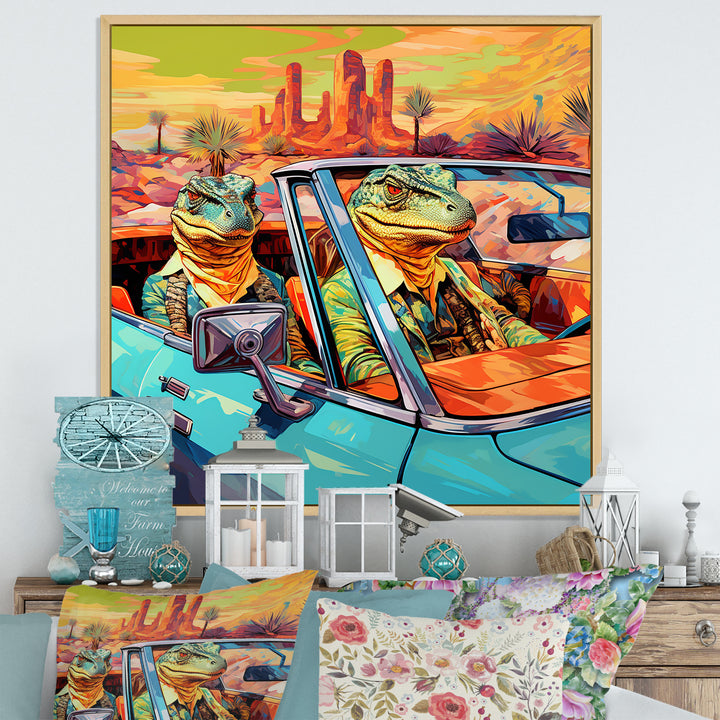 Reptile Riders Alligator and Lizards in Motion - Blue Alligator Wall Art