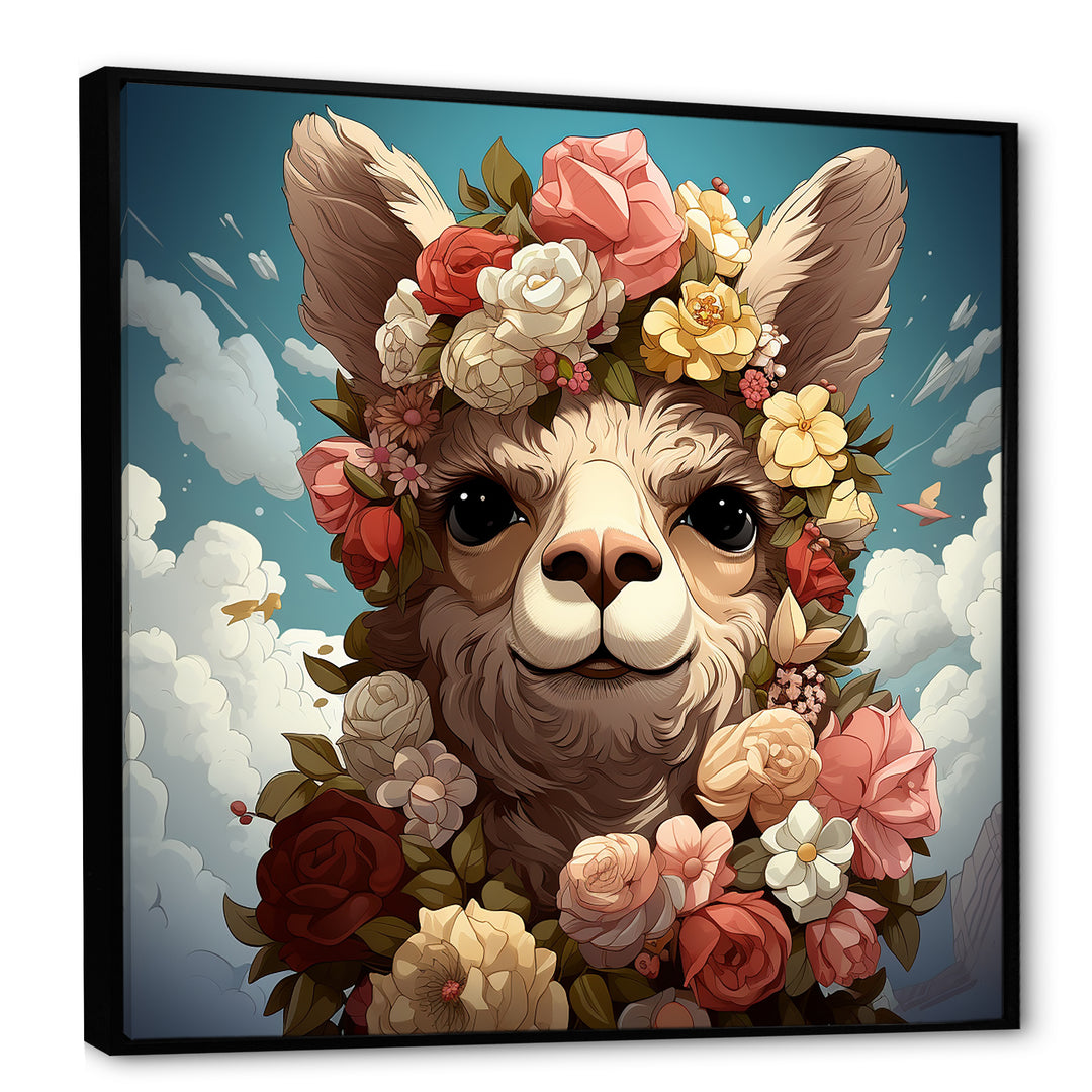 Flower crown Llama beauty - Llama Framed Canvas Art