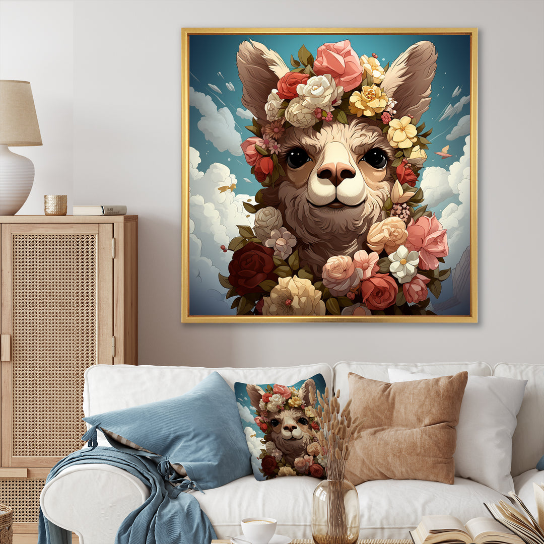 Flower crown Llama beauty - Llama Framed Canvas Art
