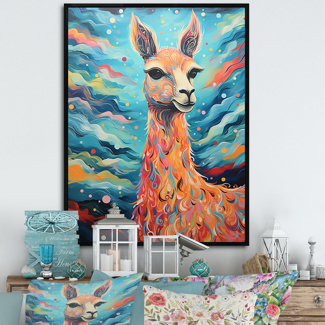 Luminous Llama Radiant Portrait of a Llama - Llama Large Canvas Wall Art
