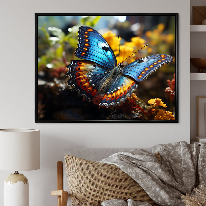 Wings of Wonder blue and yellow butterfly - Butterfly Bedroom Wall Art