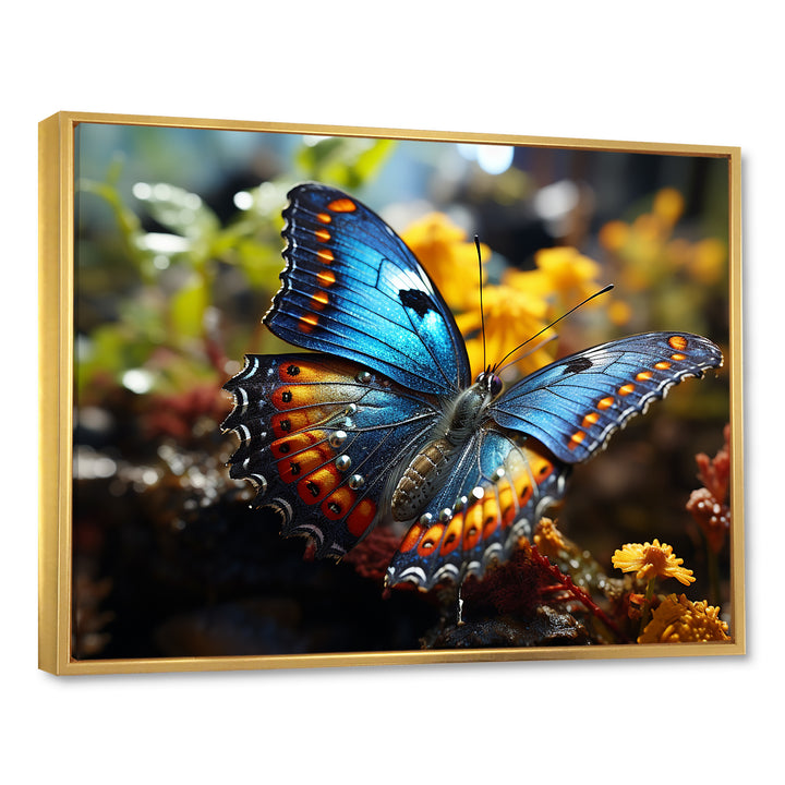 Wings of Wonder blue and yellow butterfly - Butterfly Bedroom Wall Art