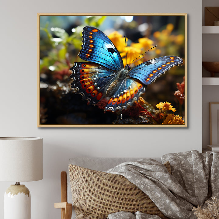 Wings of Wonder blue and yellow butterfly - Butterfly Bedroom Wall Art