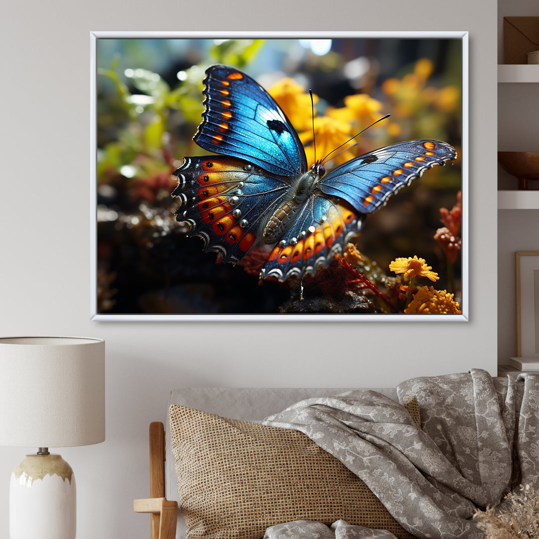 Wings of Wonder blue and yellow butterfly - Butterfly Bedroom Wall Art