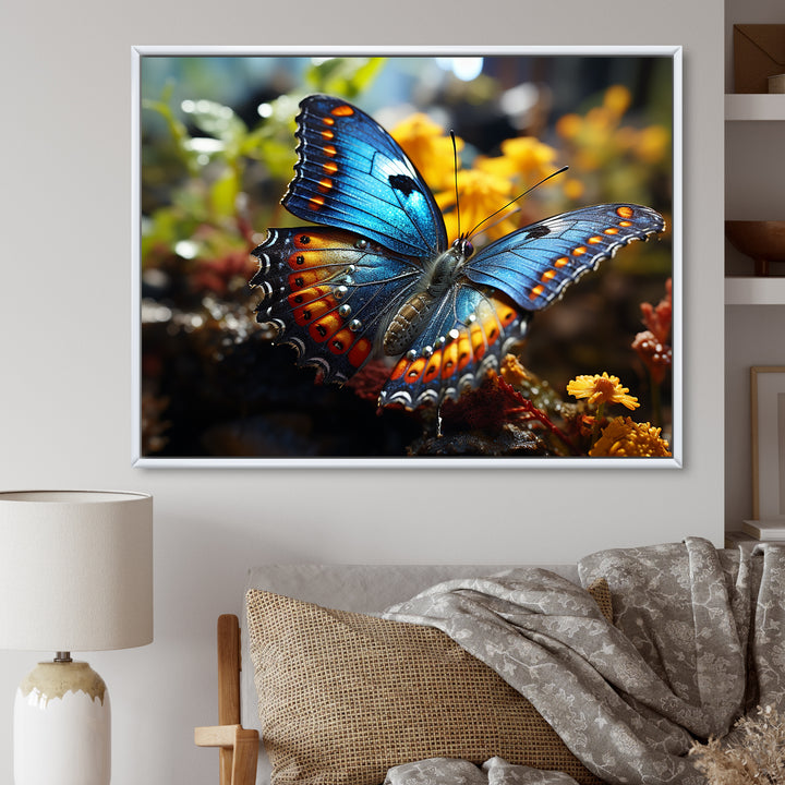 Wings of Wonder blue and yellow butterfly - Butterfly Bedroom Wall Art