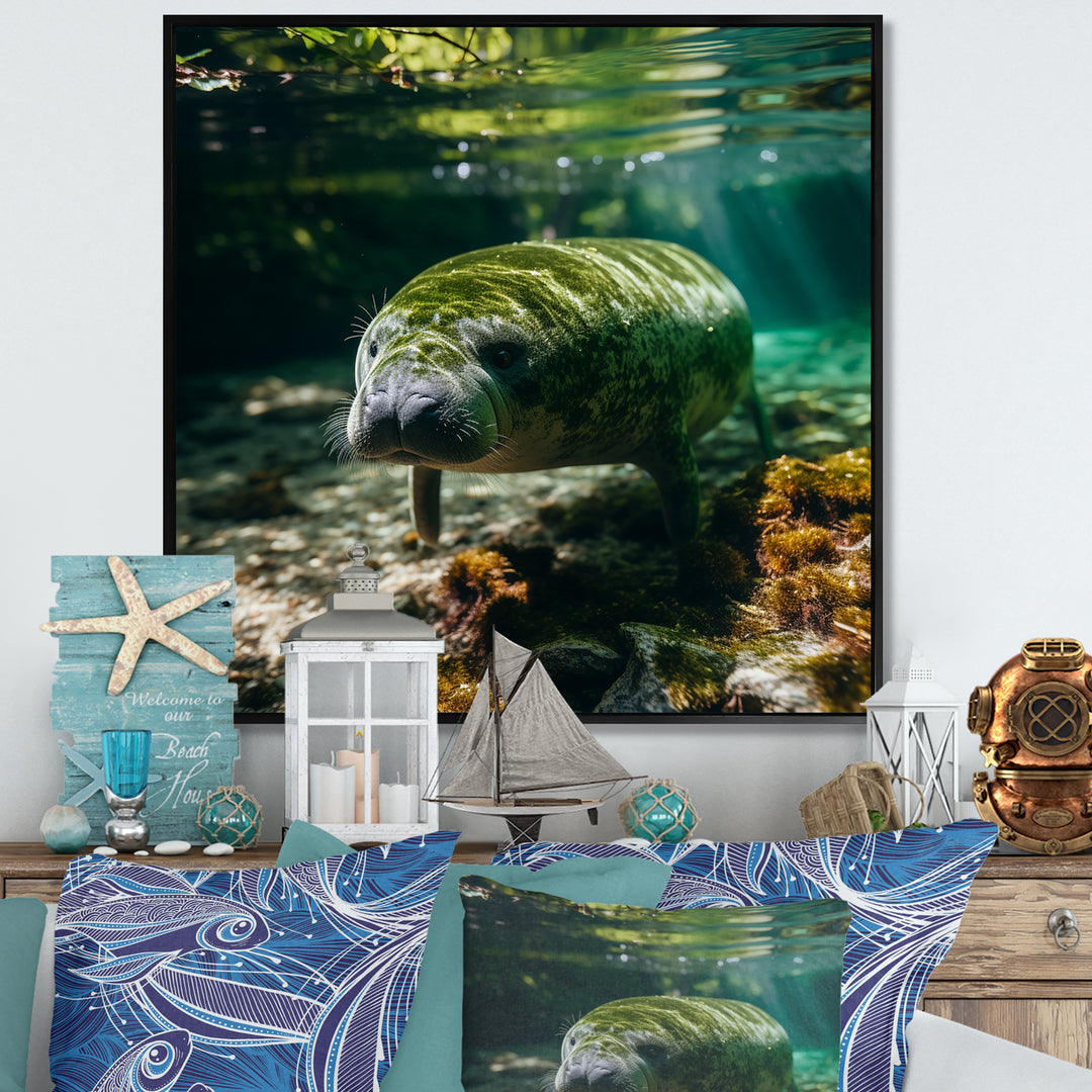 Serene Sea Giant Portrait of a Manatee - Manatee Wall Decor