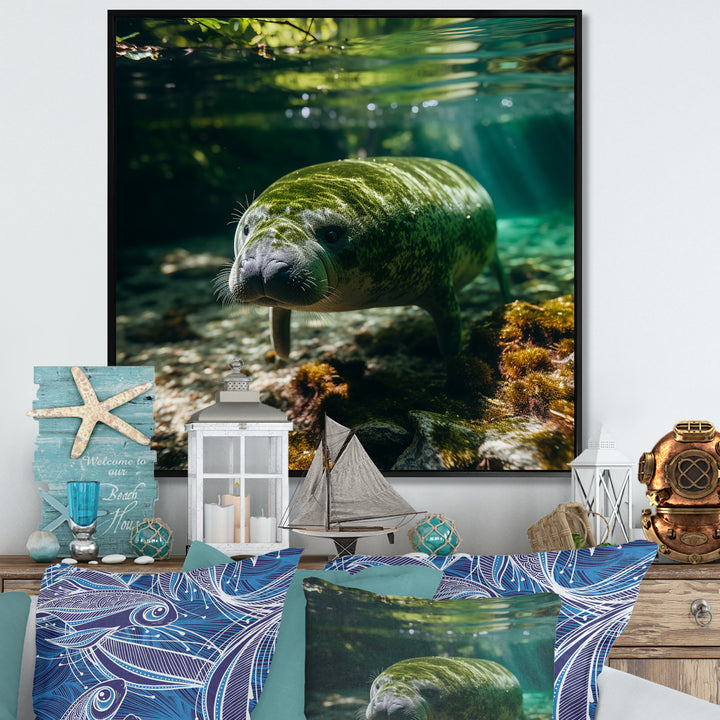Serene Sea Giant Portrait of a Manatee - Manatee Wall Decor