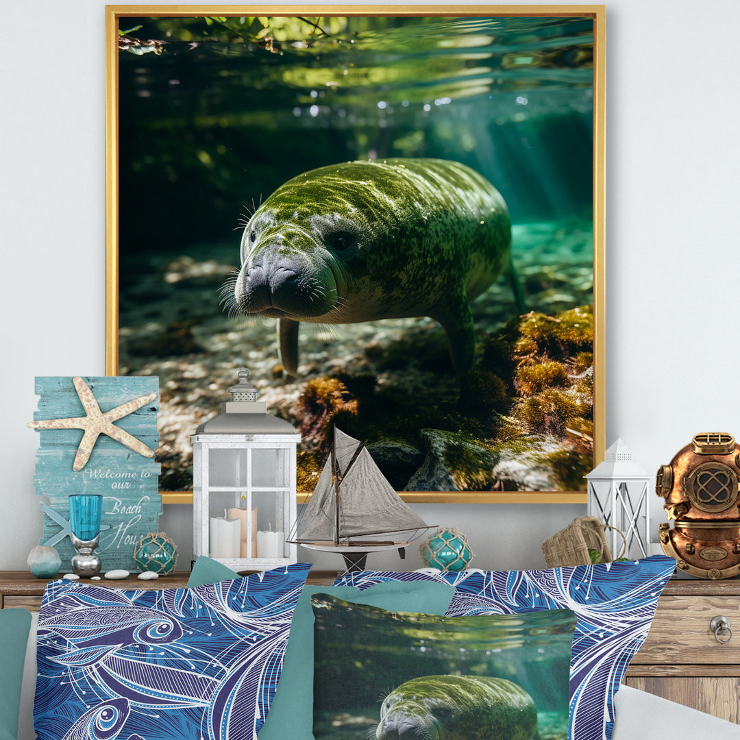 Serene Sea Giant Portrait of a Manatee - Manatee Wall Decor