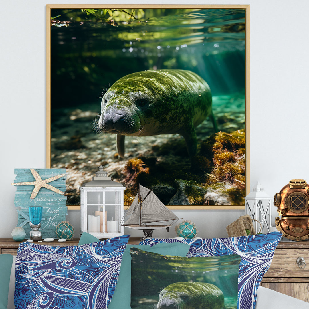 Serene Sea Giant Portrait of a Manatee - Manatee Wall Decor