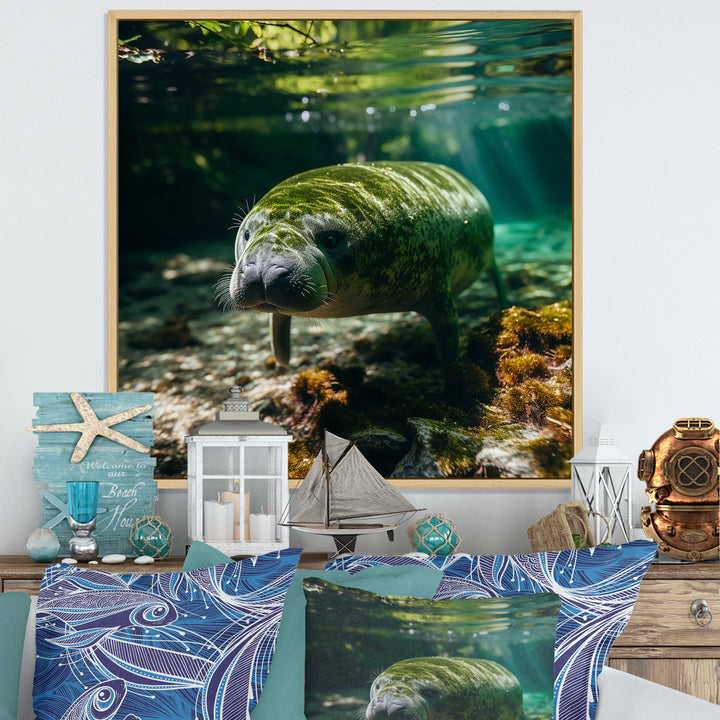 Serene Sea Giant Portrait of a Manatee - Manatee Wall Decor
