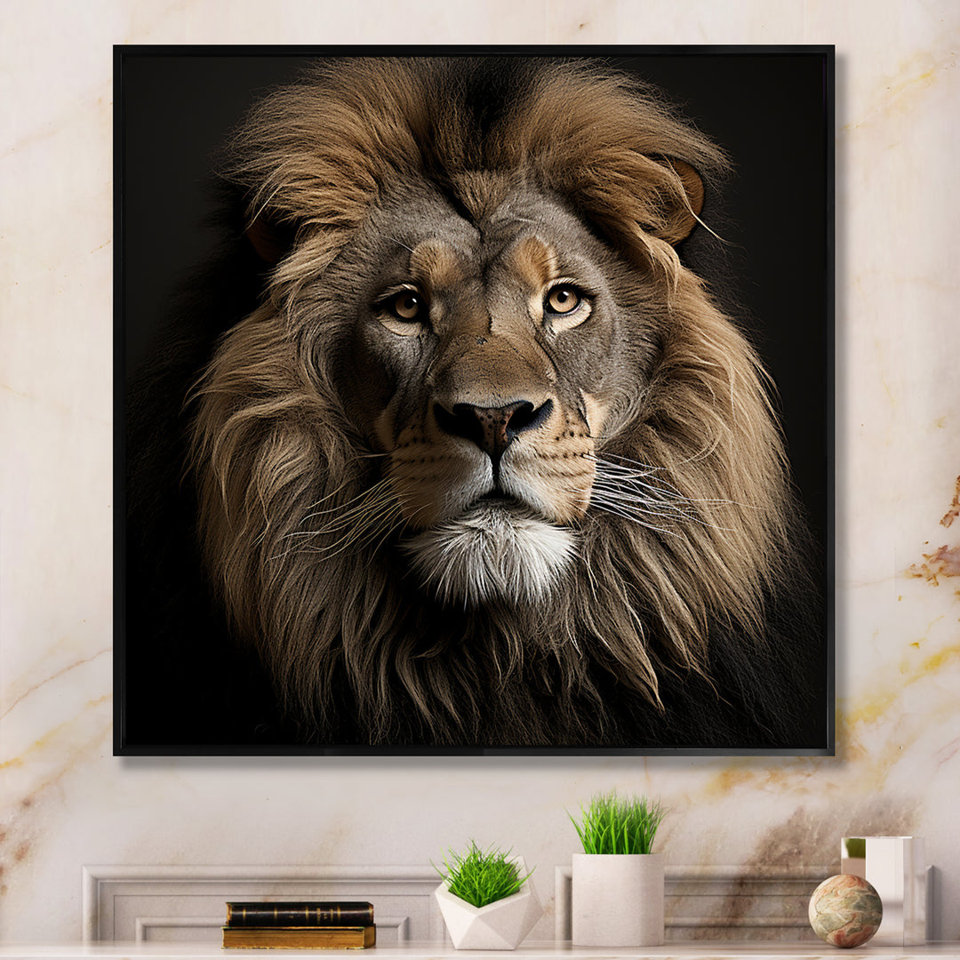 Dark Majestic Lion portrait - Lion Large Canvas Wall Art