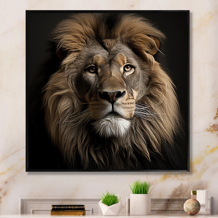 Dark Majestic Lion portrait - Lion Large Canvas Wall Art