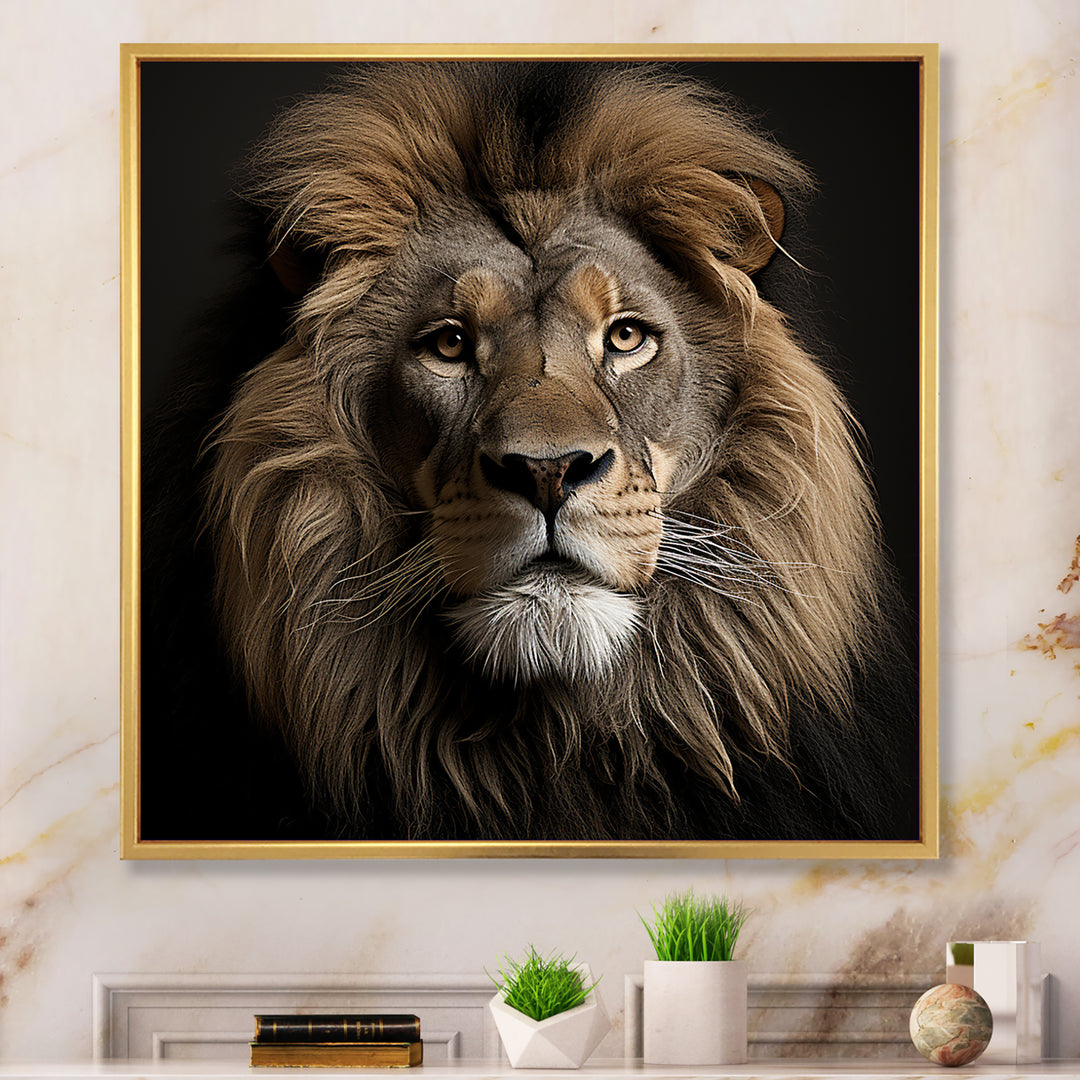 Dark Majestic Lion portrait - Lion Large Canvas Wall Art