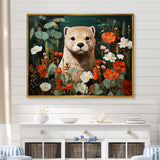 Brown Curious Otter in blooming meadow - Otter Canvas Wall Art