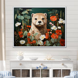 Brown Curious Otter in blooming meadow - Otter Canvas Wall Art