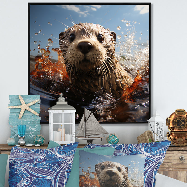 Swimming adventure Portrait of an Otter - Otter Wall Art Prints