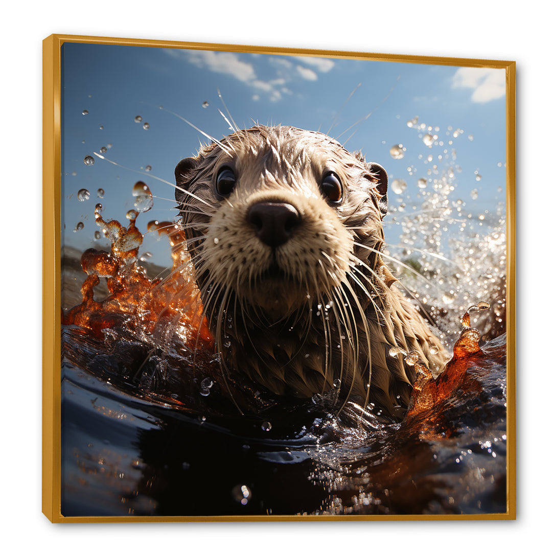 Swimming adventure Portrait of an Otter - Otter Wall Art Prints