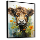 Brown Portrait of a Cow in blooms - Brown Cow Wall Art