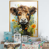 Brown Portrait of a Cow in blooms - Brown Cow Wall Art