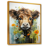 Brown Portrait of a Cow in blooms - Brown Cow Wall Art