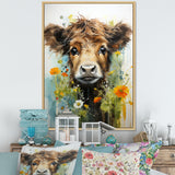 Brown Portrait of a Cow in blooms - Brown Cow Wall Art