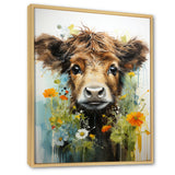 Brown Portrait of a Cow in blooms - Brown Cow Wall Art